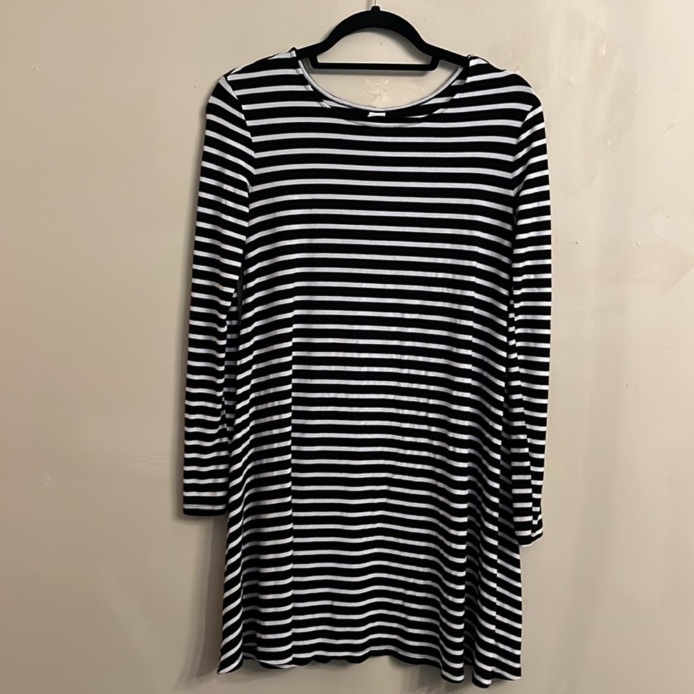 Old Navy Black Dress White Stripe Long Sleeve T Shirt Dress Size S